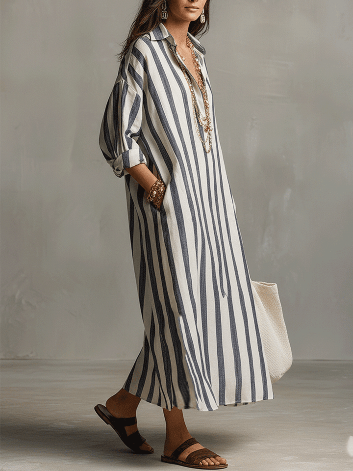 Soledad™ | Bohemian Striped Maxi Shirt Dress
