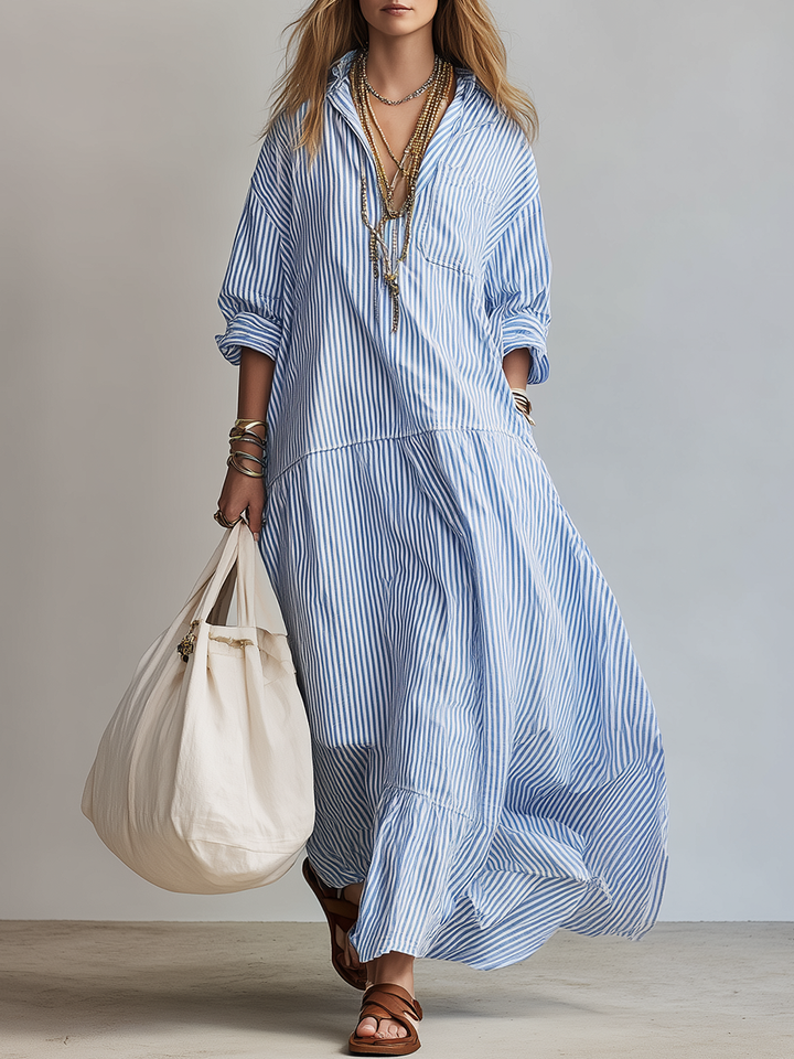 Manuela™ | Relaxed Striped Maxi Shirt Dress