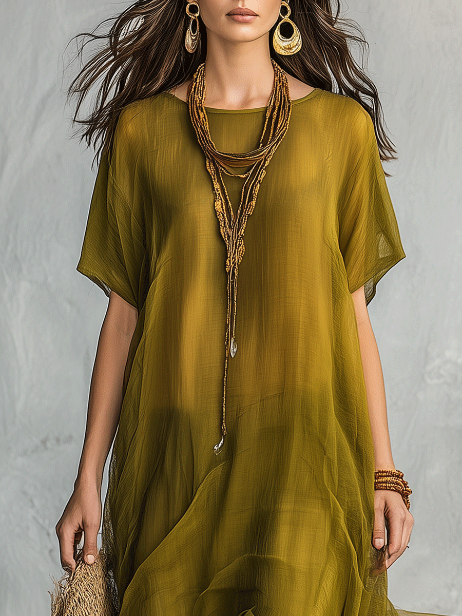 Isabelle™ | Olive Green Maxi Dress with a Draped Silhouette