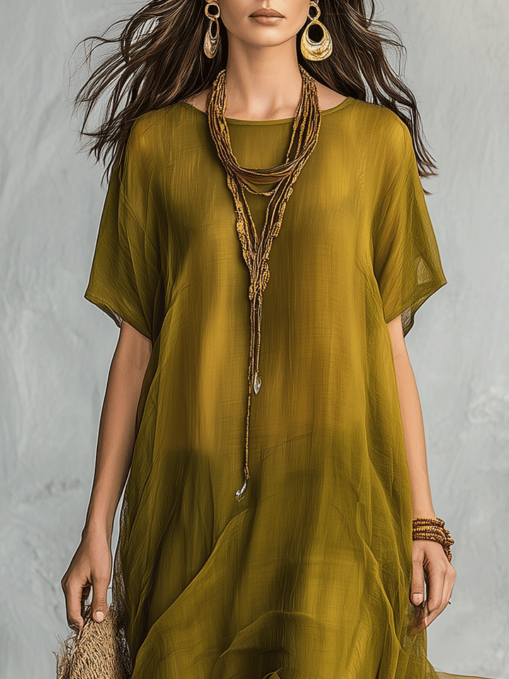 Isabelle™ | Olive Green Maxi Dress with a Draped Silhouette