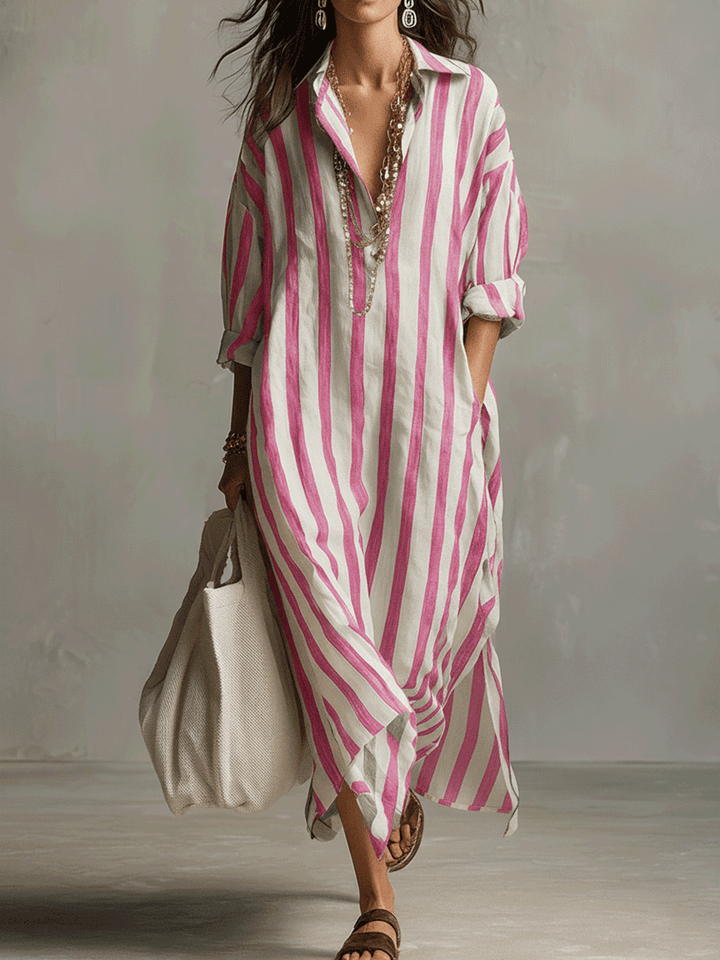 Soledad™ | Bohemian Striped Maxi Shirt Dress