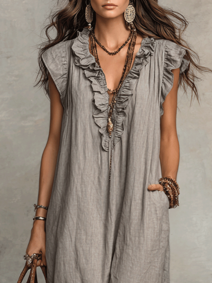 DORLESS™ | V-Neck Flowy Drape Sleeveless Bohemian Maxi Dress
