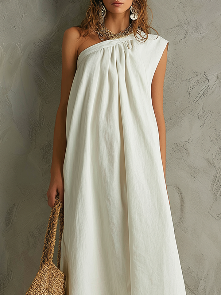 Valentina™ | Minimalist One-Shoulder Maxi Dress (White)