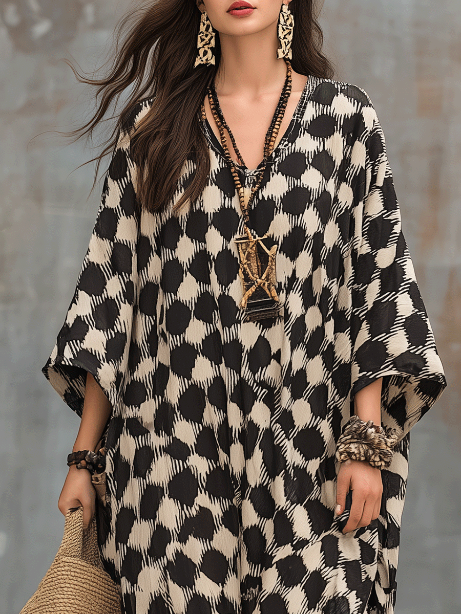 Lola™ | Polka Dot Bohemian Maxi Kaftan Dress