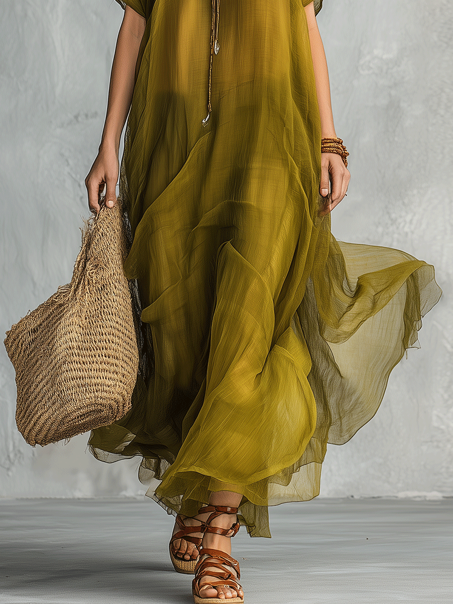 Isabelle™ | Olive Green Maxi Dress with a Draped Silhouette