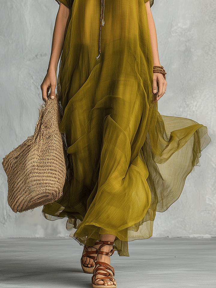 Isabelle™ | Olive Green Maxi Dress with a Draped Silhouette