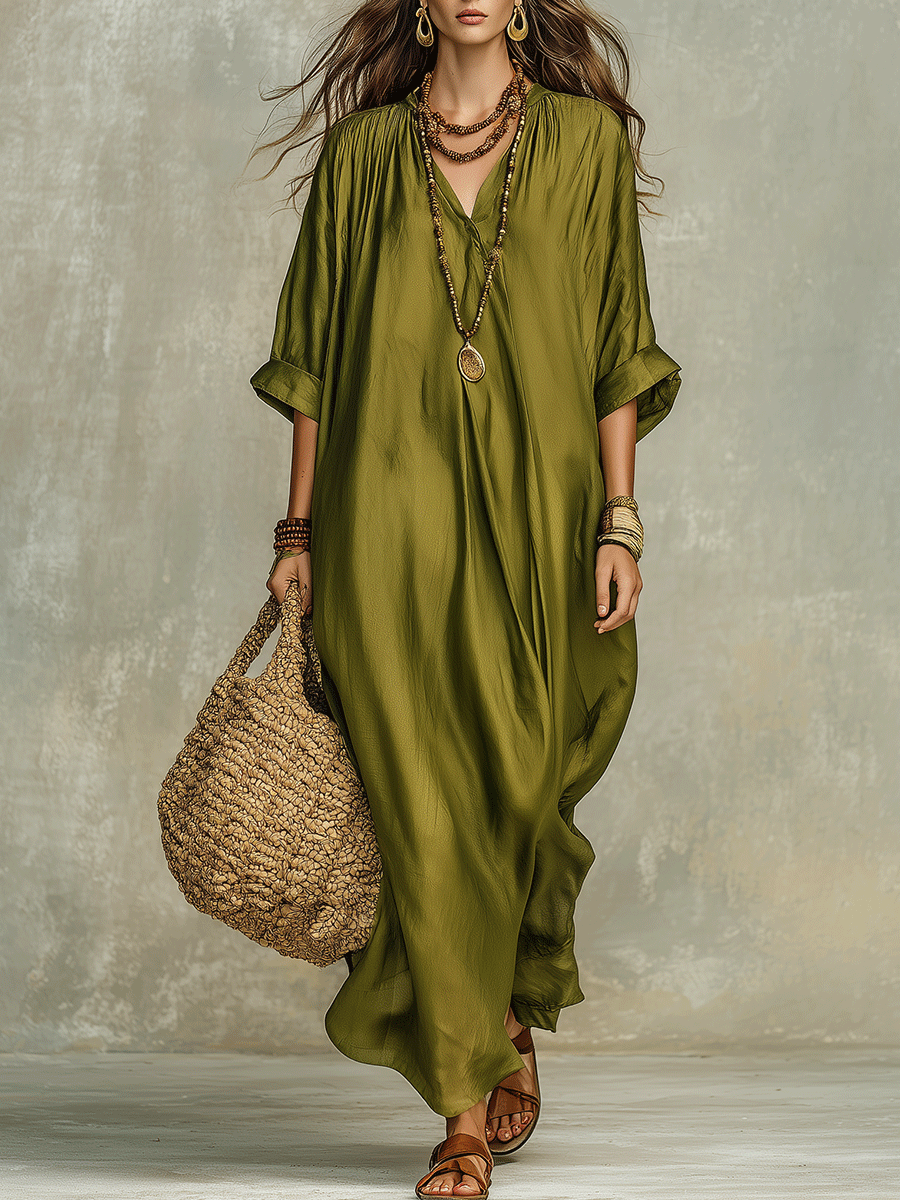 Rocio™ | Relaxed Olive Green Maxi Bohemian Dress