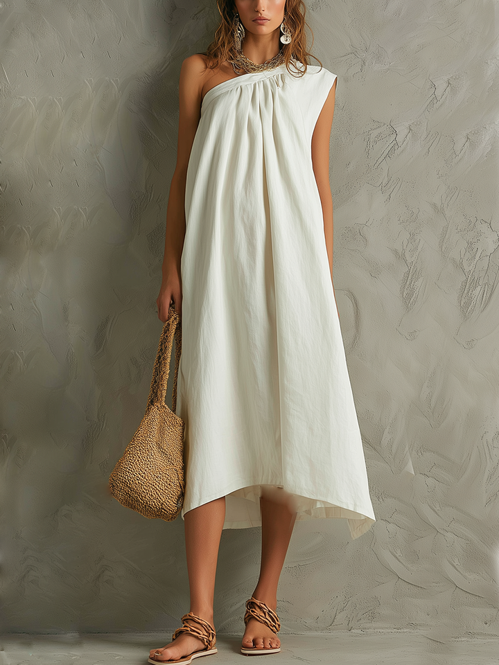 Valentina™ | Minimalist One-Shoulder Maxi Dress (White)