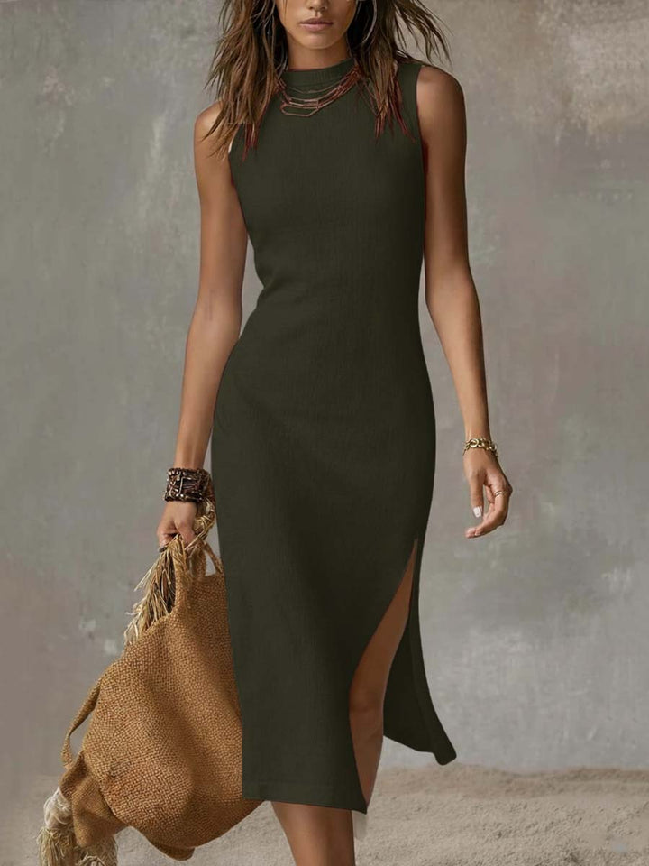 Rosario™ | Side Slit Midi Collarless Dress
