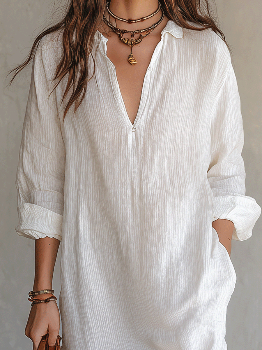 Consuelo™ | Bohemian Relaxed White Midi Dress