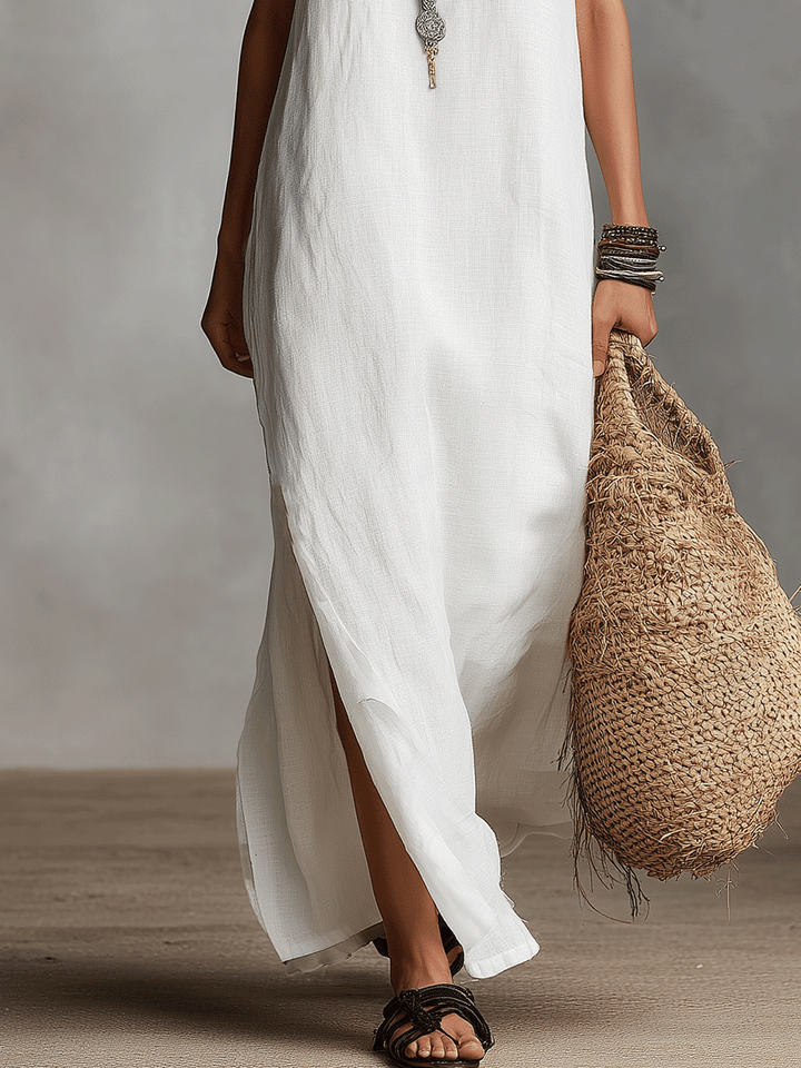 Sophia™ | V-neck Sleeveless Maxi White Dress