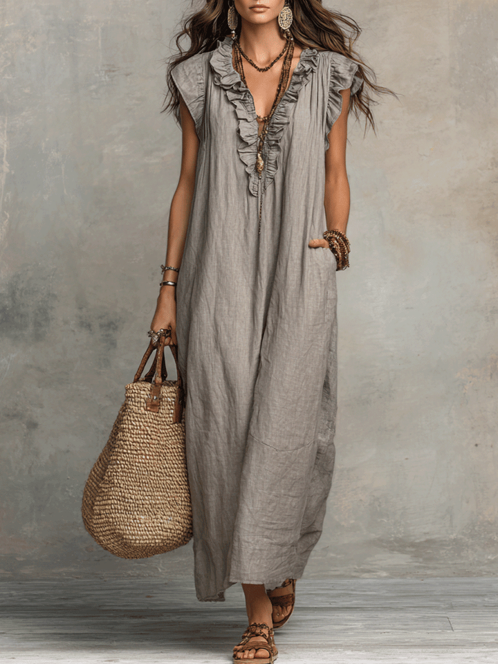 DORLESS™ | V-Neck Flowy Drape Sleeveless Bohemian Maxi Dress