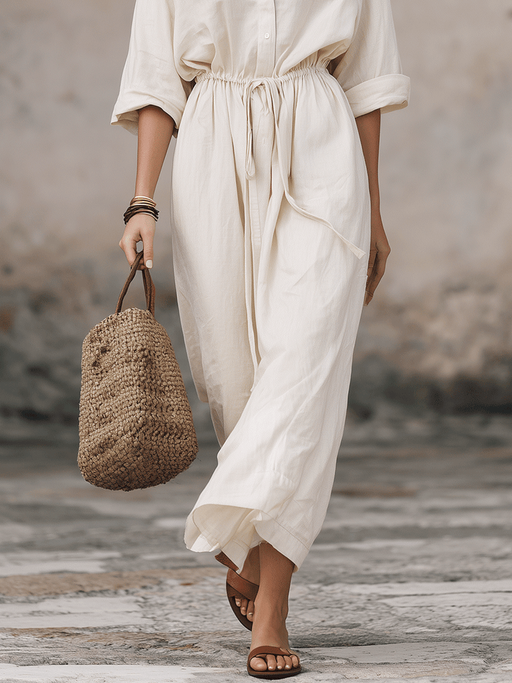 Teresa™ | ウエストコード付きボヘミアンマキシシャツドレス