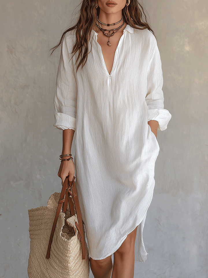 Consuelo™ | Bohemian Relaxed White Midi Dress