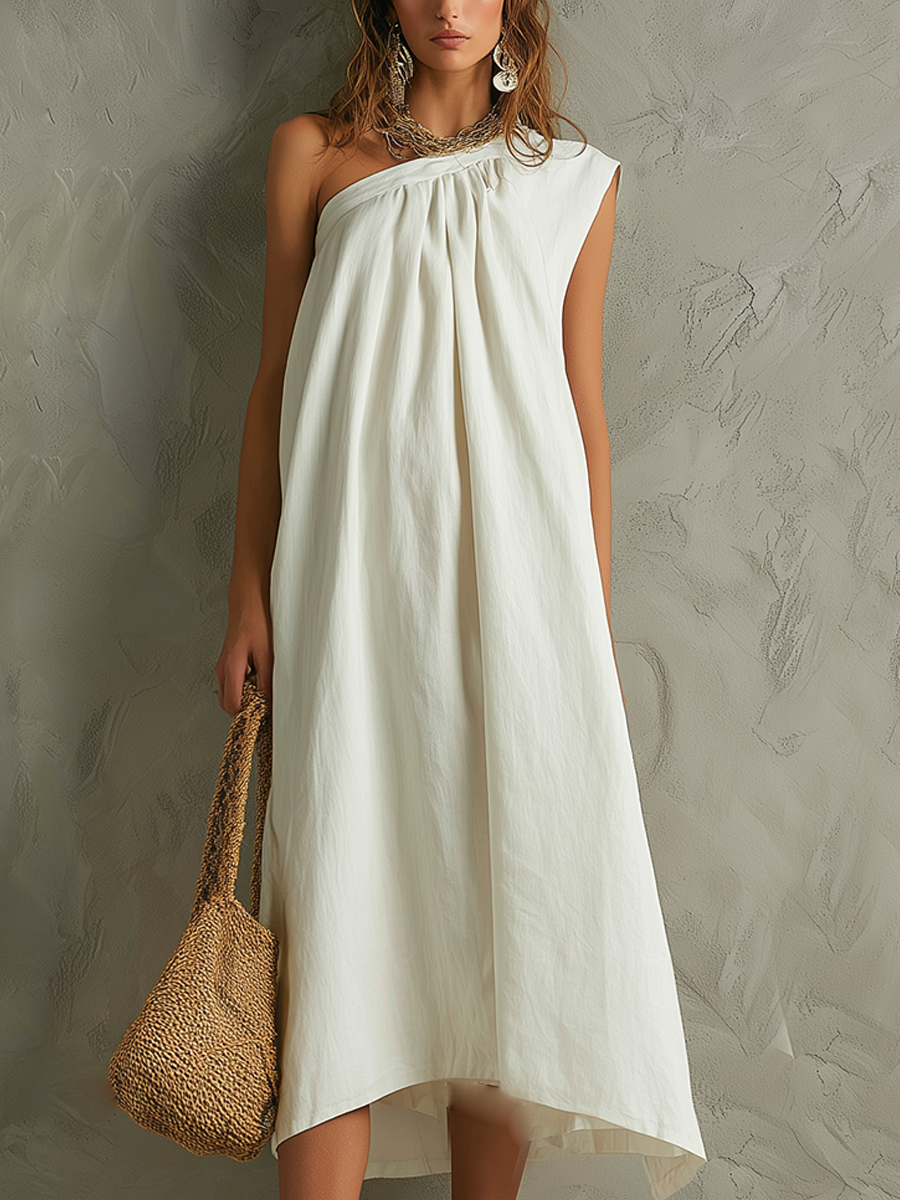 Valentina™ | Minimalist One-Shoulder Maxi Dress (White)