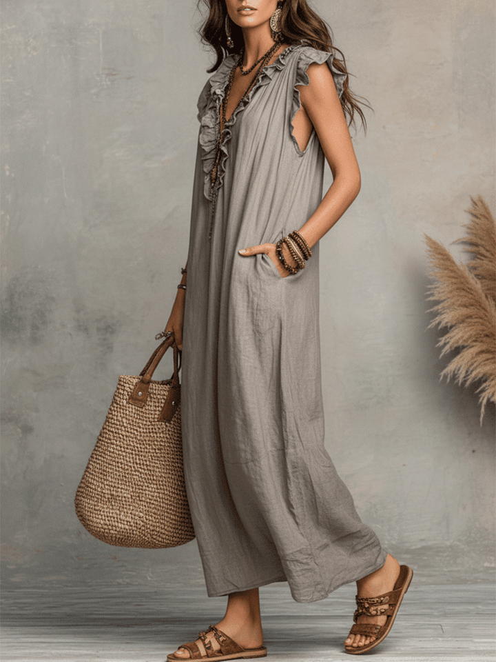 DORLESS™ | V-Neck Flowy Drape Sleeveless Bohemian Maxi Dress