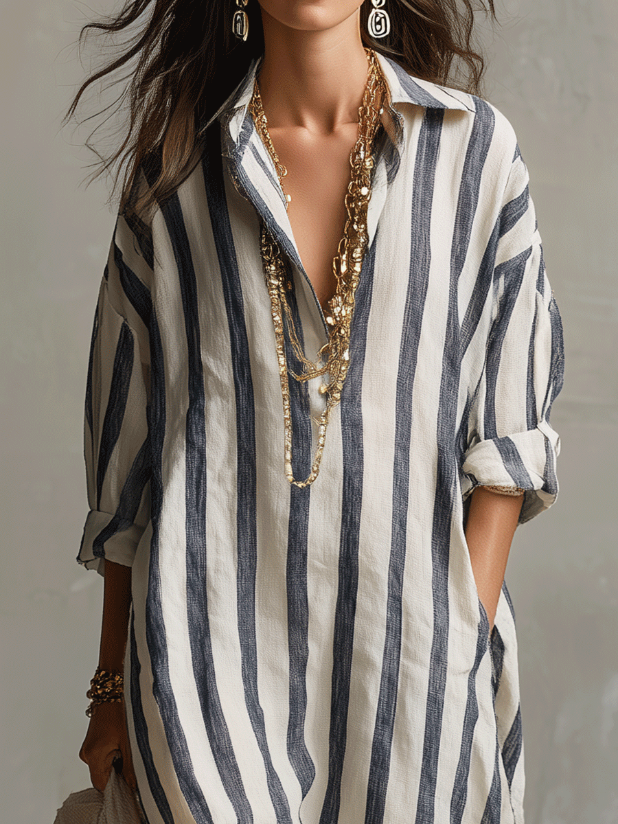 Soledad™ | Bohemian Striped Maxi Shirt Dress