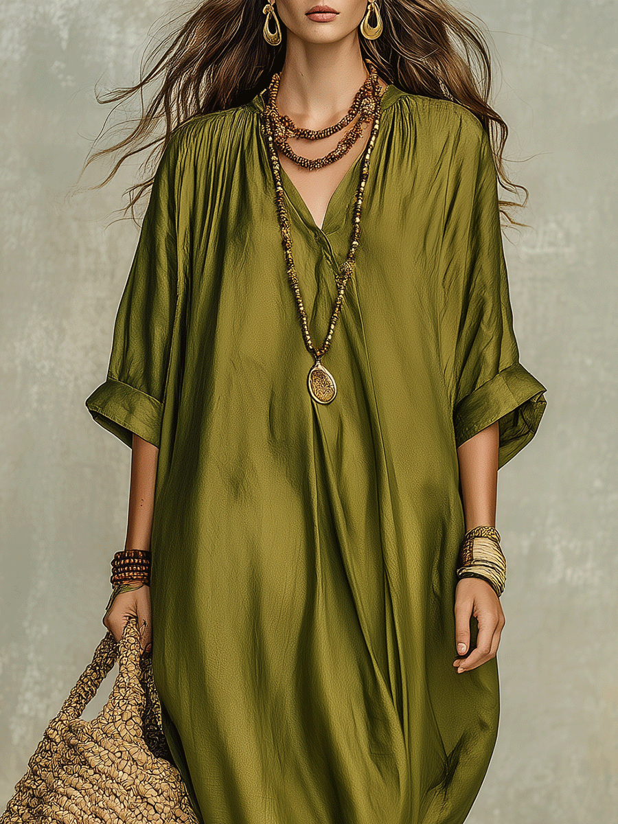 Rocio™ | Relaxed Olive Green Maxi Bohemian Dress
