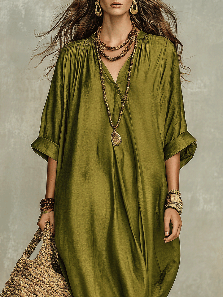 Rocio™ | Relaxed Olive Green Maxi Bohemian Dress