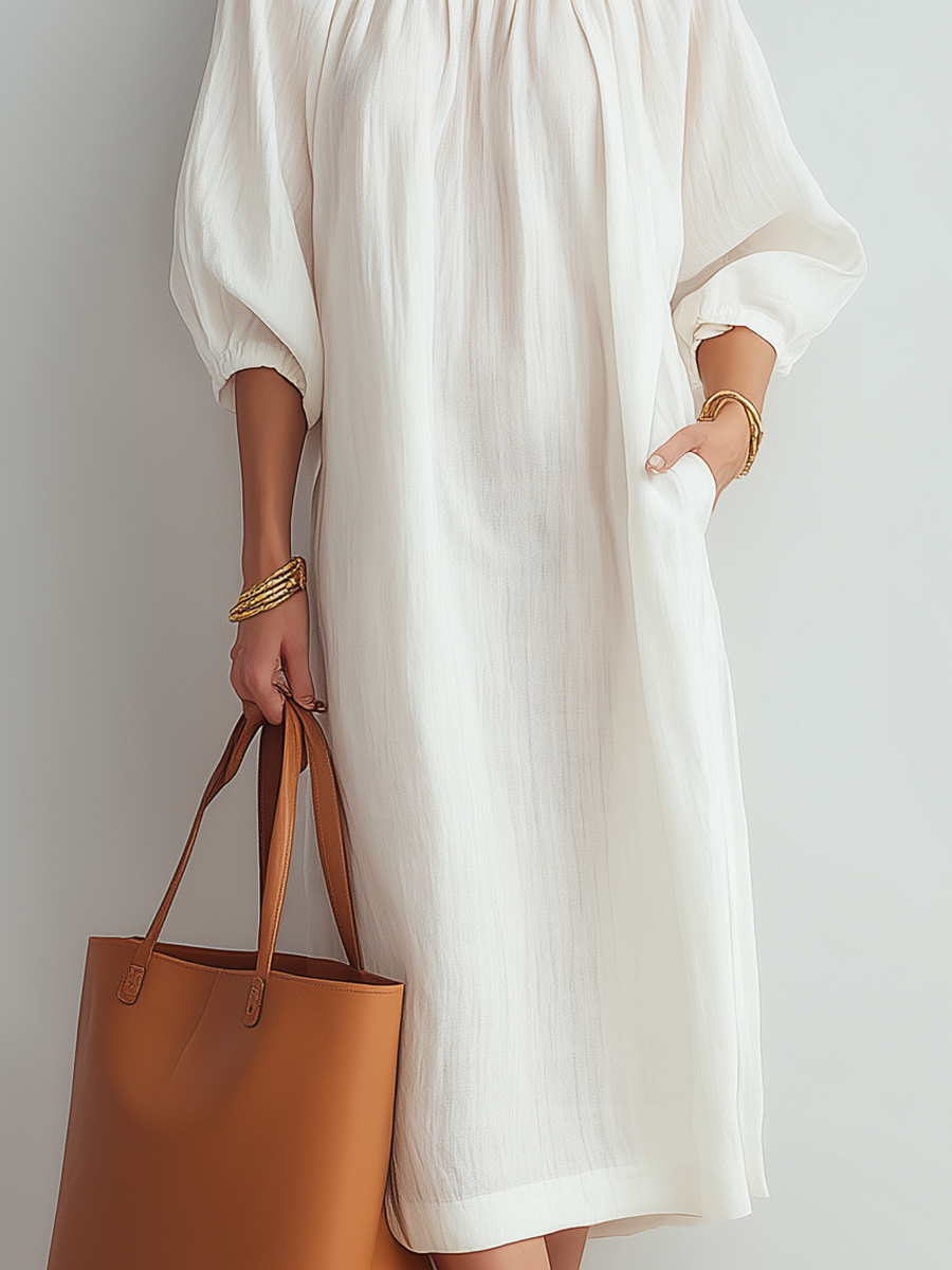 Blanca™ | クリームリラックスフィットミディドレス