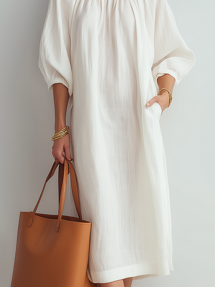 Blanca™ | クリームリラックスフィットミディドレス