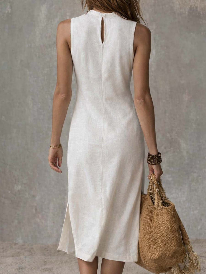 Rosario™ | Side Slit Midi Collarless Dress