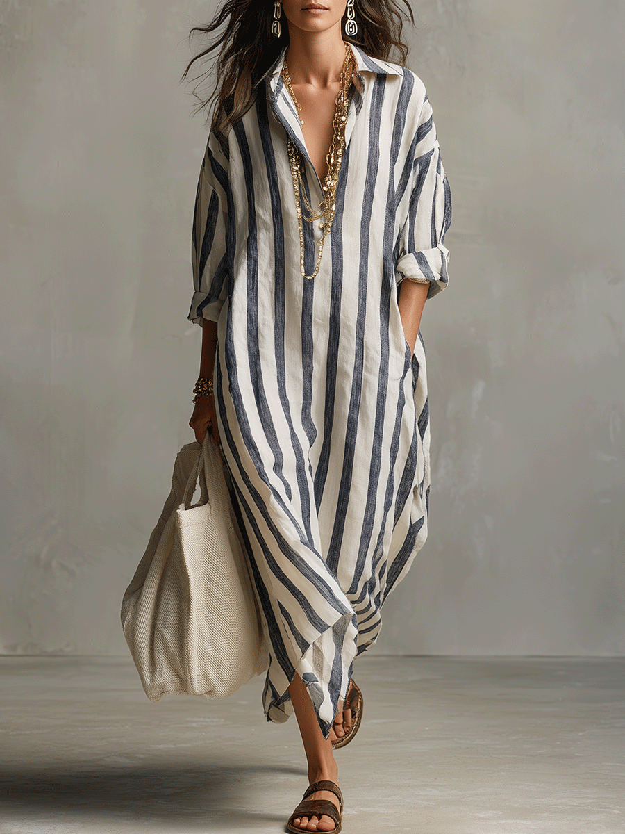 Soledad™ | Bohemian Striped Maxi Shirt Dress