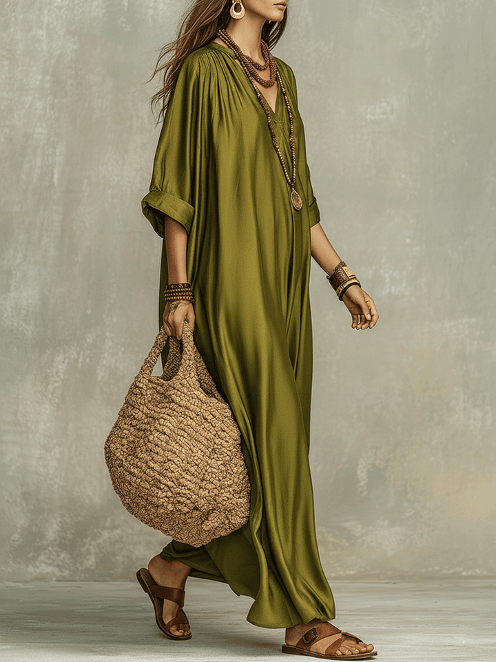 Rocio™ | Relaxed Olive Green Maxi Bohemian Dress