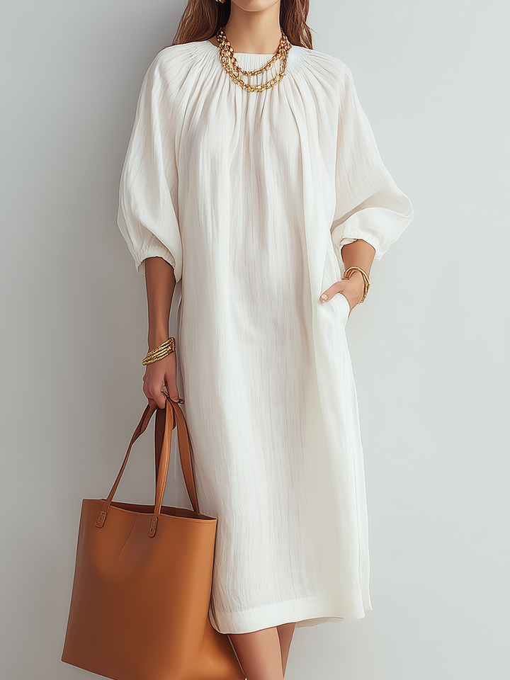 Blanca™ | クリームリラックスフィットミディドレス