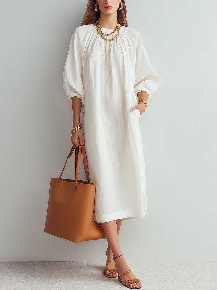Blanca™ | クリームリラックスフィットミディドレス