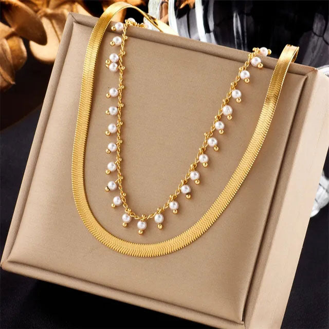 Maryzanne | 18K Gold Plated Luxury Pearl Snake Necklace Jewelry Set