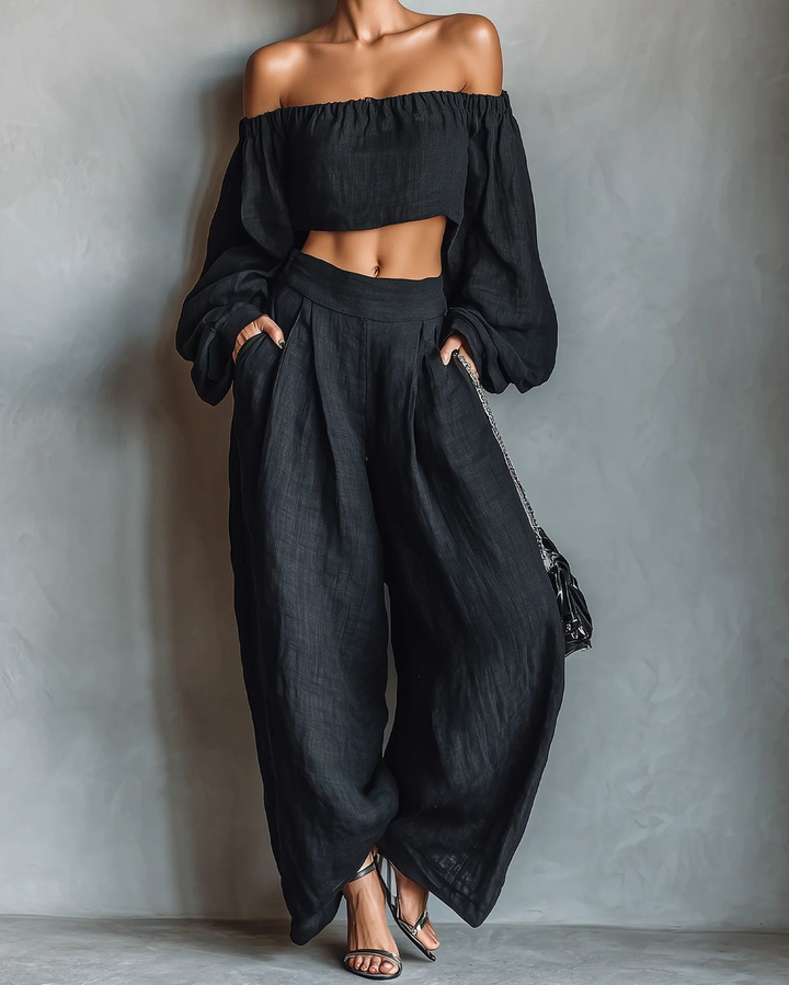 Tess™ | Off-the-Shoulder Top and Wide-Leg Pants Set