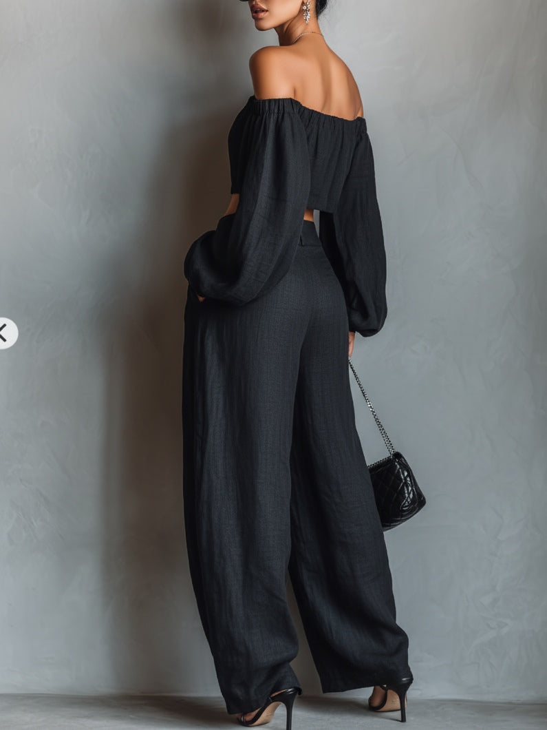 Tess™ | Off-the-Shoulder Top and Wide-Leg Pants Set