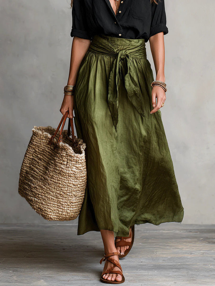 Vera™ | 2 Piece Set: Black T-Shirt & Olive Green Midi Skirt