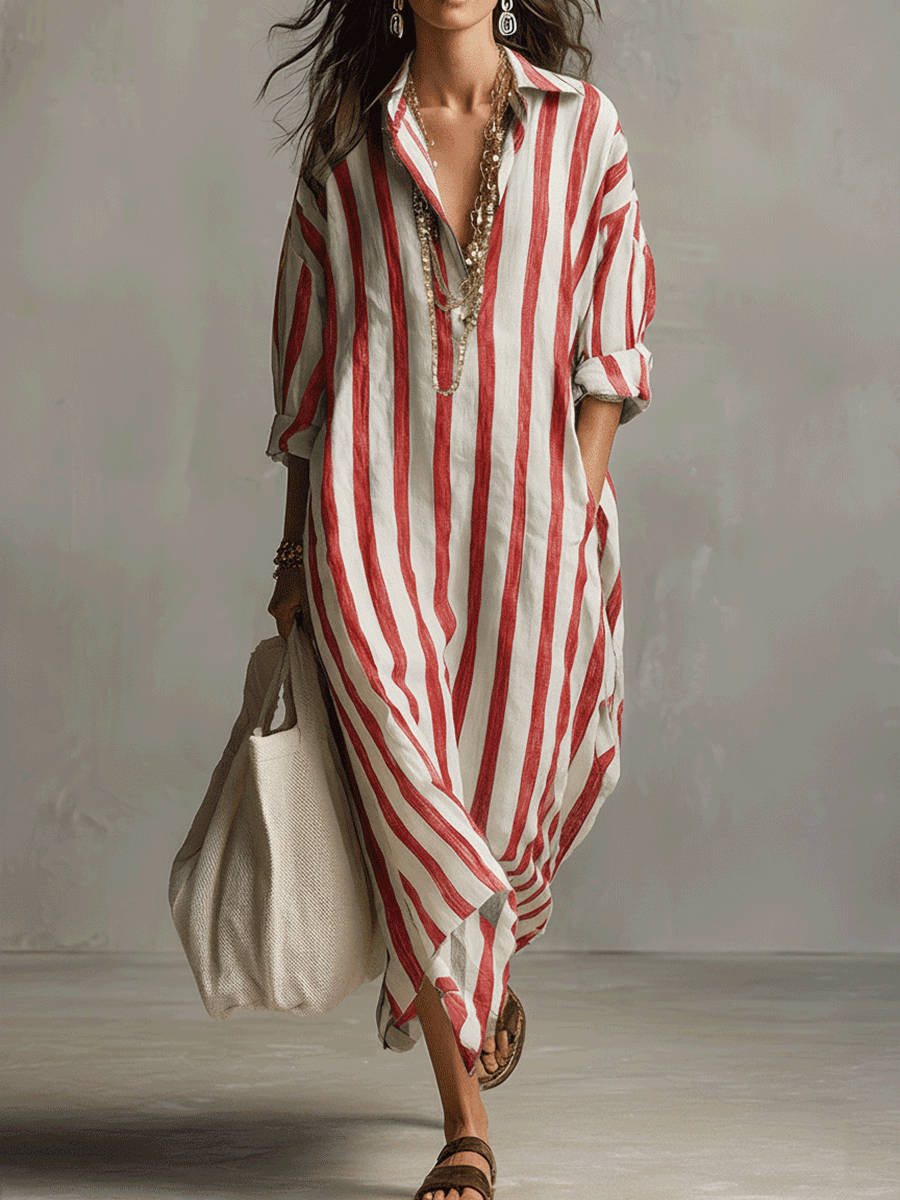 Soledad™ | Bohemian Striped Maxi Shirt Dress