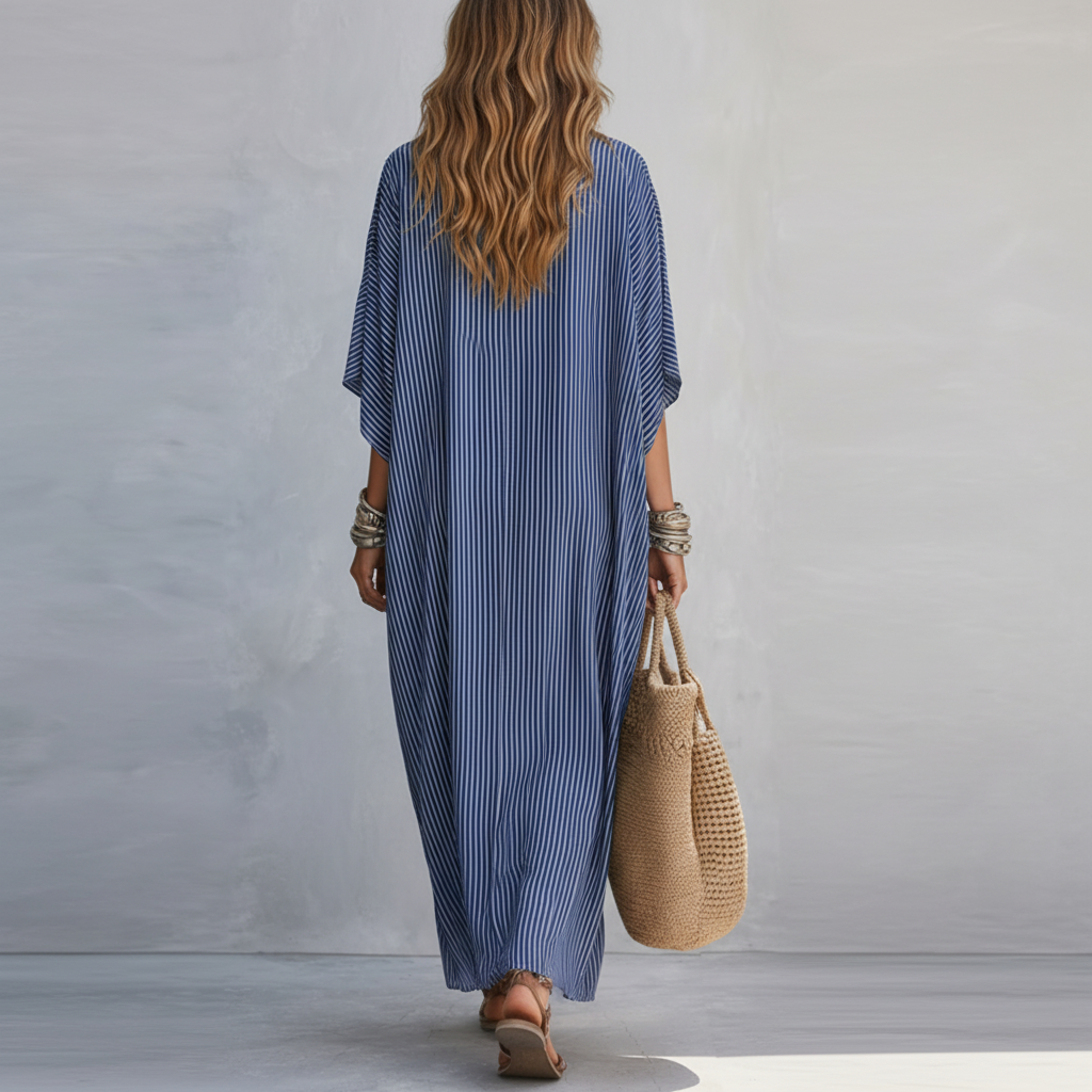 Celeste™ | Minimalist Blue Stripe Long Dress