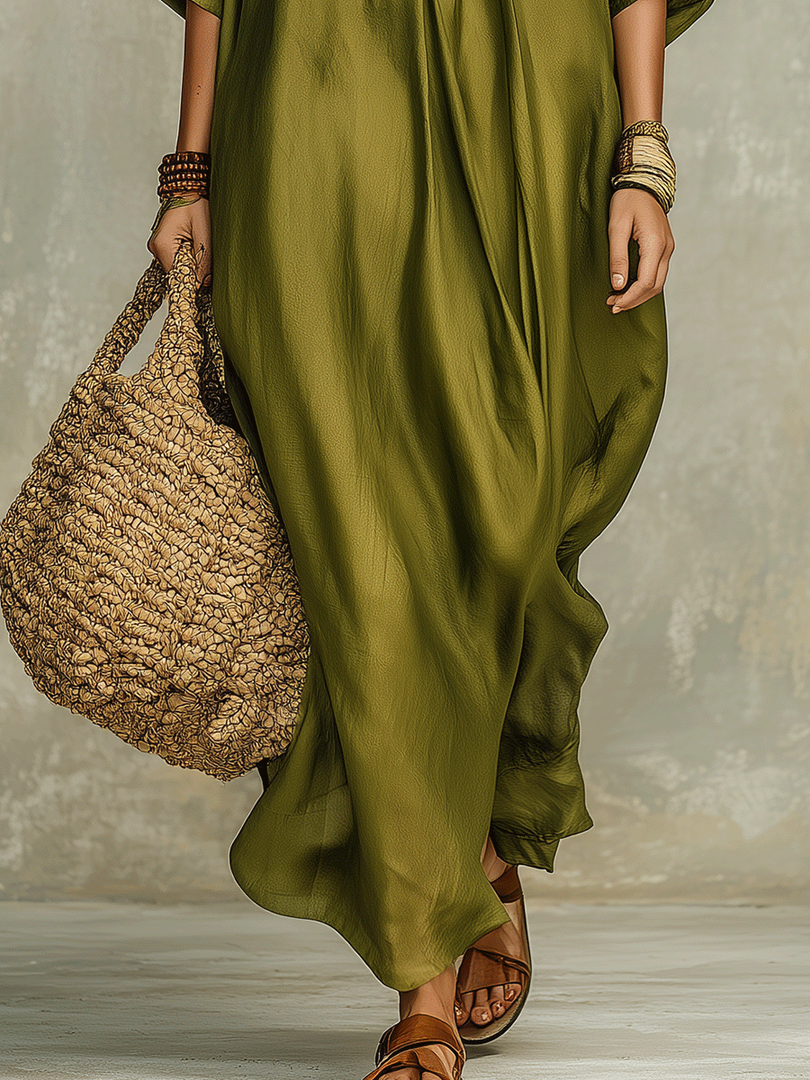 Rocio™ | Relaxed Olive Green Maxi Bohemian Dress