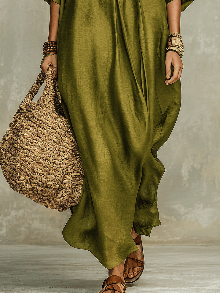 Rocio™ | Relaxed Olive Green Maxi Bohemian Dress