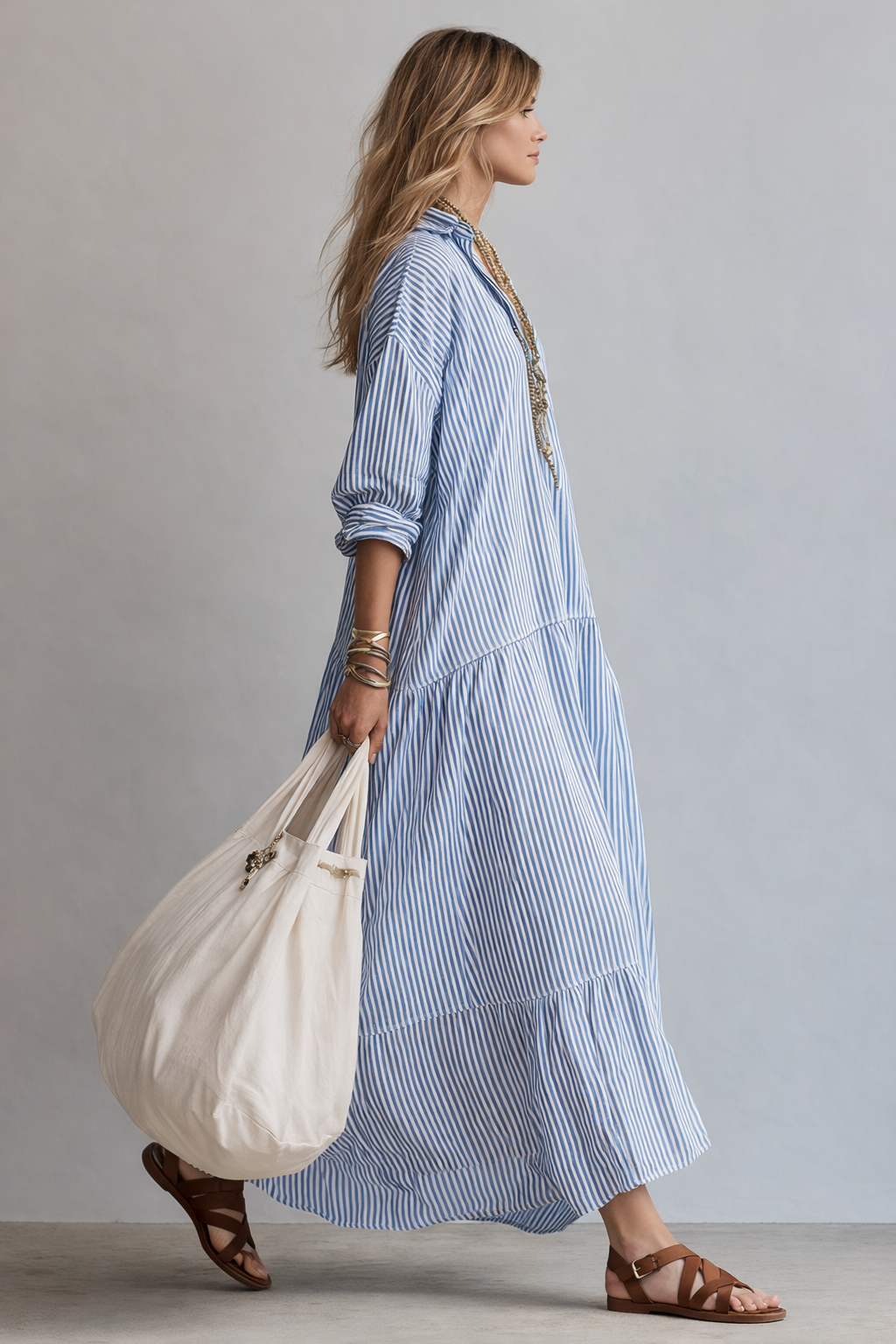 Manuela™ | Relaxed Striped Maxi Shirt Dress