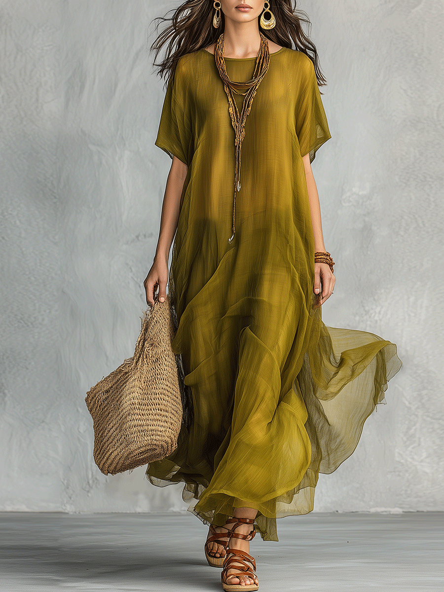Isabelle™ | Olive Green Maxi Dress with a Draped Silhouette