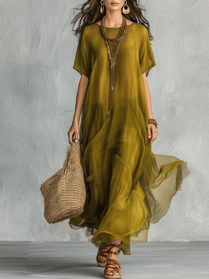 Isabelle™ | Olive Green Maxi Dress with a Draped Silhouette