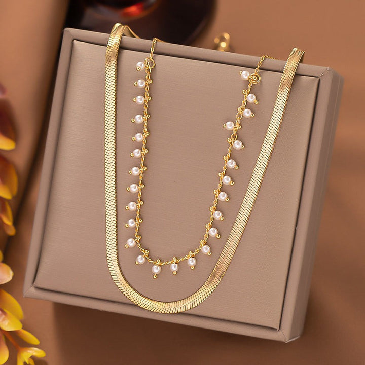 Maryzanne | 18K Gold Plated Luxury Pearl Snake Necklace Jewelry Set
